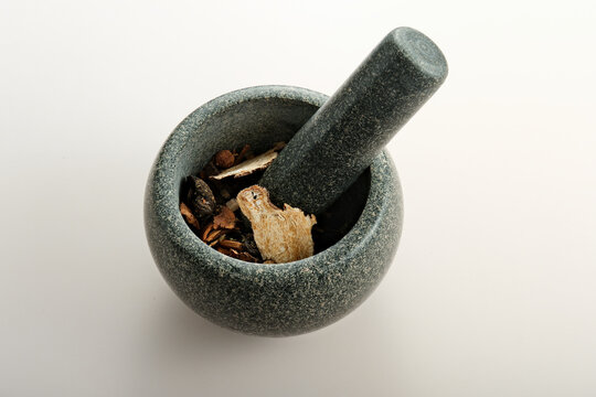 Chinese medicine mortar, made of bluestone texture, traditionally hand ground