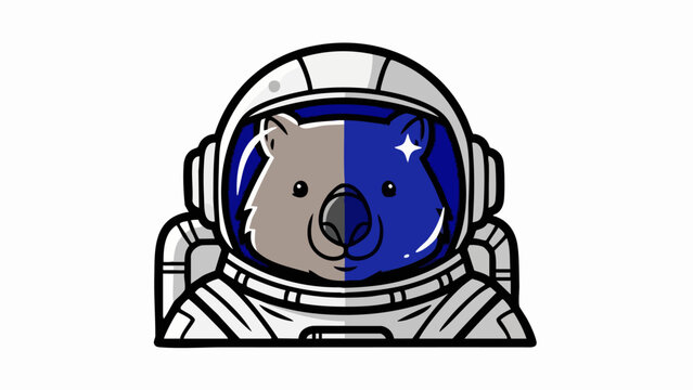 Cute cartoon wombat astronaut wearing a space suit helmet.