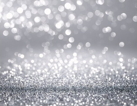 sparkling silver glitter background with soft bokeh highlights and shimmering metallic texture