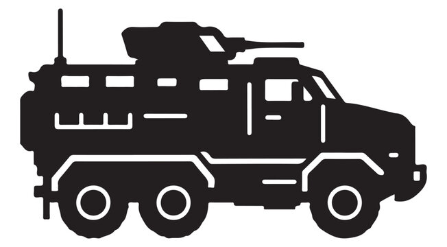 Military armored vehicle silhouette vector icon of a tactical infantry fighting vehicle with turret