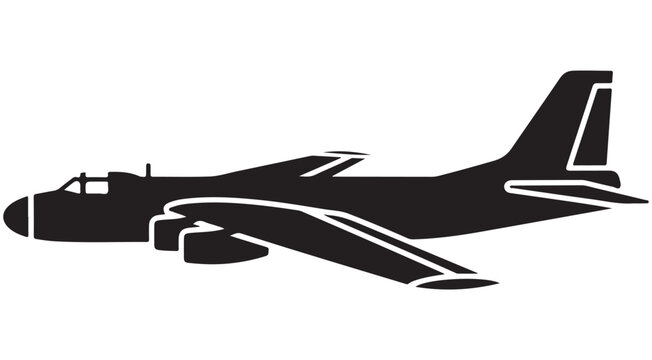 Military bomber aircraft silhouette vector icon of a heavy strategic jet plane for aviation and defense design