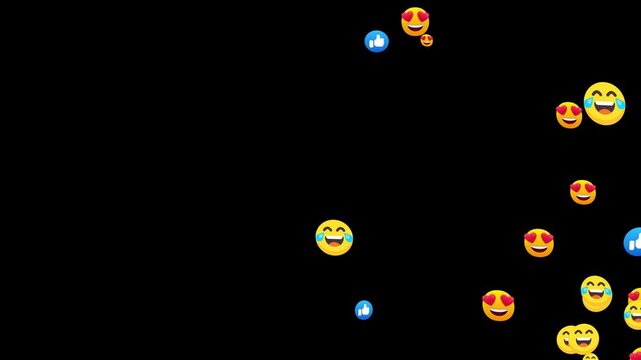 Facebook emoji moving in the black background and while the Facebook live and people reaction reflect in the icons bar 