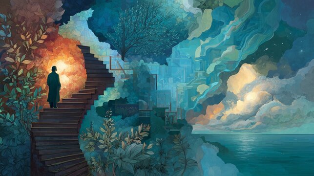 Symbolic journey through trauma towards healing and transformation over time and space