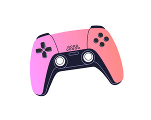 Videogame console controller. Wireless joystick for video games. Pink gamepad in gradient style. Modern joypad. Gamers accessory for playing. Flat isolated vector illustration on white background © Paper Trident