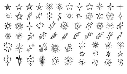 Star sparkle glow doodle collection glitter shine light elements hand drawn sketch outline vector set © Mdsabbir