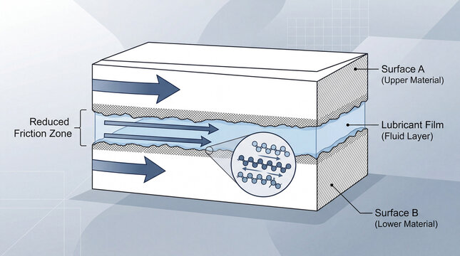 Understanding lubrication between two surfaces during friction reduction in mechanical systems