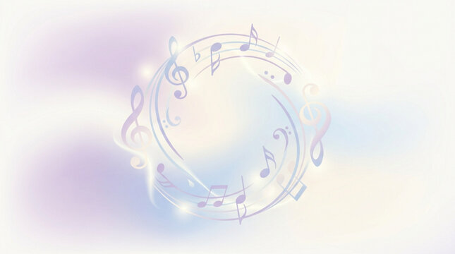 Elegant Musical Notes Circle Frame with Soft Pastel Background.