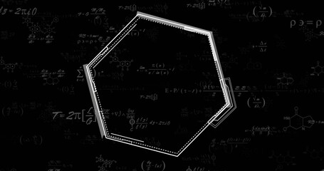 Fototapeta premium Displaying heptagonal polygon with dotted inner path at digital studio, with equations and diagrams