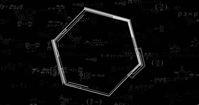 Displaying heptagonal polygon with dotted inner path at digital studio, with equations and diagrams