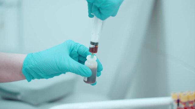 Set of iron solution in a syringe in a medical hospital close-up