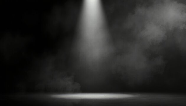 Spotlight on an empty stage with atmospheric smoke for dramatic presentations, performances, or intros