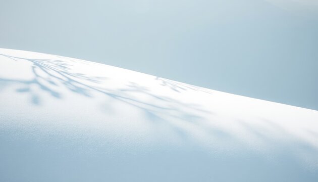 Subtle winter shadows cast upon a pristine, soft snowdrift, ideal for elegant seasonal greetings and tranquil presentations