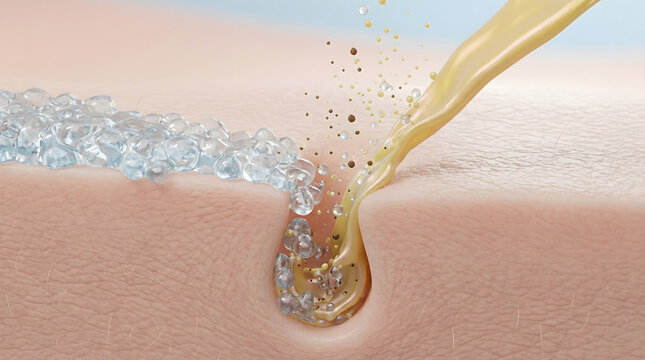Cleansing oil removes deep seated dirt from pores.Restores clarity and prevents blemishes for a smooth look. 3D rendering.