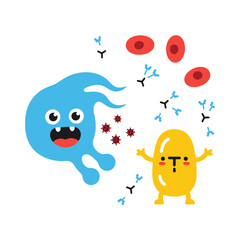 Obraz premium Immune system fighting virus and bacteria - illustration