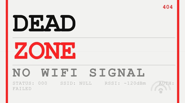 Digital Dead Zone Alert Screen for Wireless Connection Failure and Internet Signal Loss Error Message