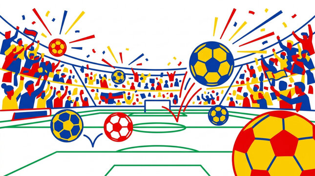 Vibrant Soccer Balls in Action on a Stadium Field.