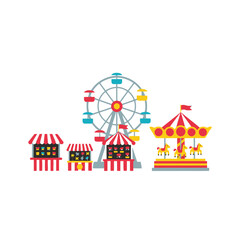 Amusement Park Flat Design: Ferris Wheel, Carousel, and Stalls © anidaahza