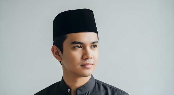 Traditional Indonesian Black Peci (Kopiah) Isolated on White Background &ndash; Muslim Cap Product Photo