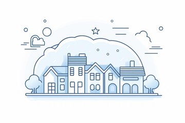 Naklejka premium Urban street featuring residential and commercial buildings under a line drawing sky
