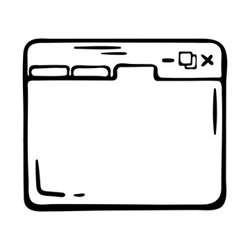 Doodle Browser Tabs icon for interface wireframing. Hand drawn doodle illustration of a web browser frame with multiple open navigation tabs.