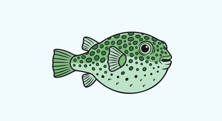 Obraz premium A cartoonish pufferfish with light green body, dark green spots, and fins