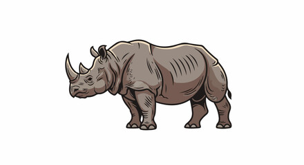 Fototapeta premium A stylized, realistic rhinoceros stands facing left, rendered in muted tones