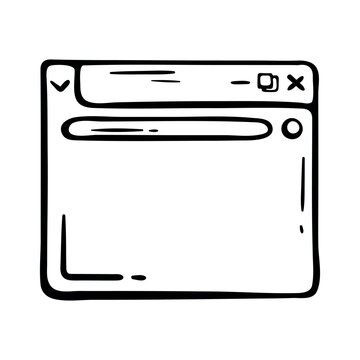 Doodle Browser Window icon for interface wireframing. Hand drawn doodle illustration of a web browser frame with navigation buttons and address bar line.