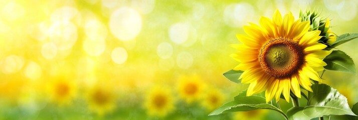 Obraz premium Vibrant Sunflower Blooming in a Soft Bokeh Background, Exuding Warmth and Serenity in Nature s Light
