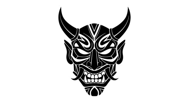 Trendy black tribal demon mask emblem with horns geometric silhouette vector illustration