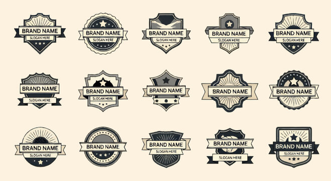 Collection of Vintage Brand Name Emblem Badges and Labels.