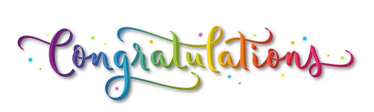 CONGRATULATIONS colorful brush calligraphy banner with flourishes on transparent background