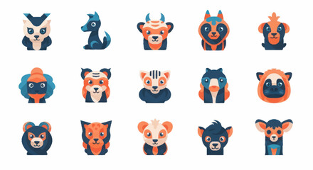 Collection of cartoon animal face icons. © Joko