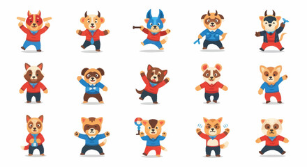 Fototapeta premium Cartoon bears in various superhero poses.