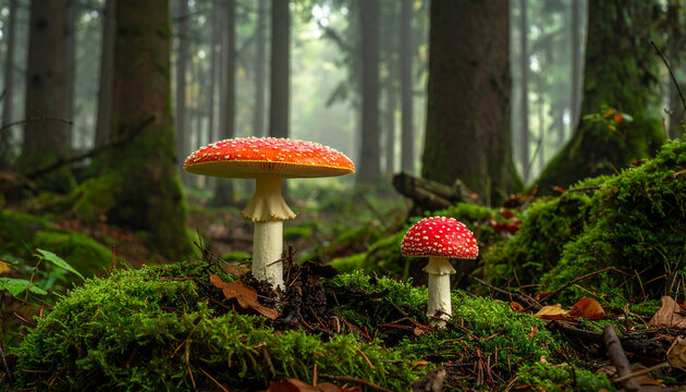 Fly agaric in forest