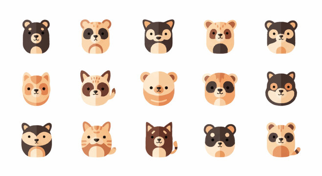Cute cartoon animal faces collection.