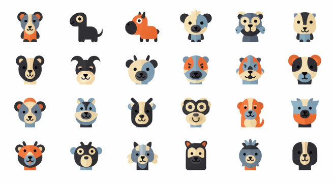 Cartoon animal faces in row.