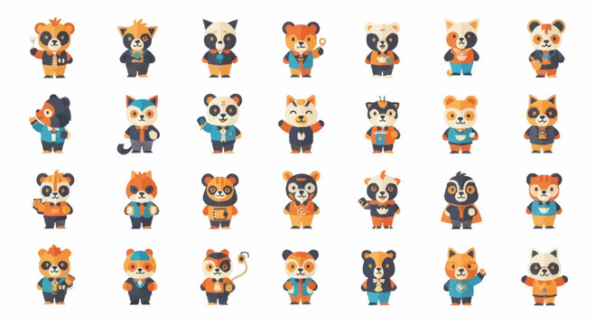 Collection of cute cartoon animal characters.