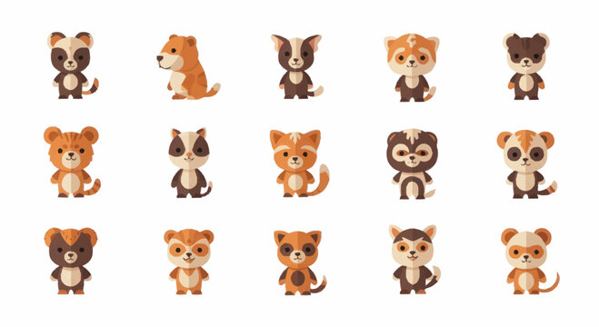 Cute cartoon animals faces collection.
