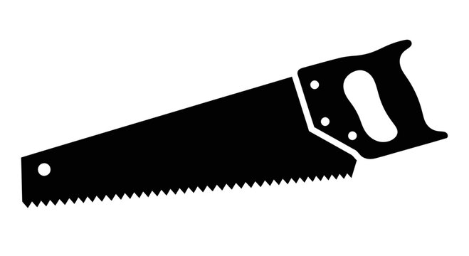 Black Silhouette of a Hand Saw on White Background