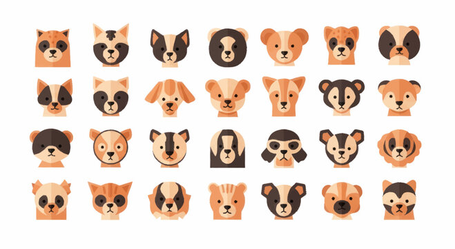 Variety of dog breeds faces closeup.