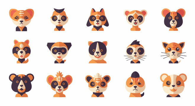 Cartoon animal faces in row.