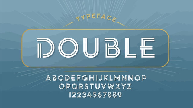 Vintage-style pixelated text displaying the word double with an alphabet and numbers below Vector
