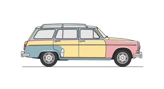 Colorful Station Wagon Side View.