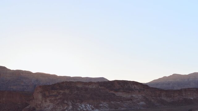 Traveling through Israel. Desert landscape. Panorama of the beautiful and colorful desert of Timna National Park in southern Israel. Travel and adventure.