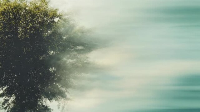 A woman's profile is blended with a tree's foliage, dreamlike