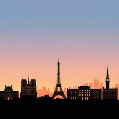 Naklejka premium Paris city skyline at sunset with Eiffel Tower