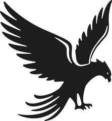 Obraz premium Black silhouette of eagle in flight with wings spread wide and sharp claws.