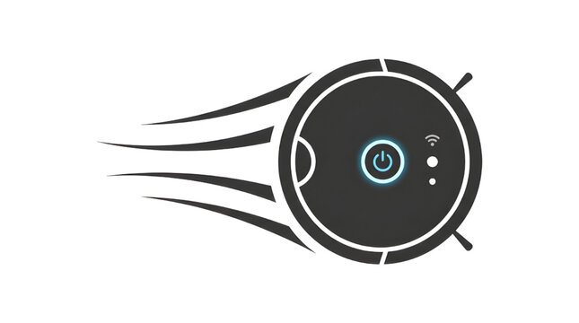 Sleek robot vacuum cleaner icon depicting smart home cleaning automation and rapid floor maintenance technology
