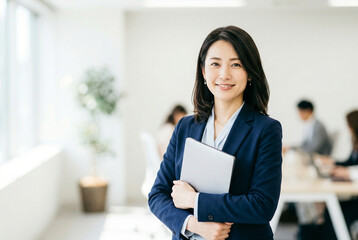 Obraz premium ノートパソコンを持った女性 Generative AI