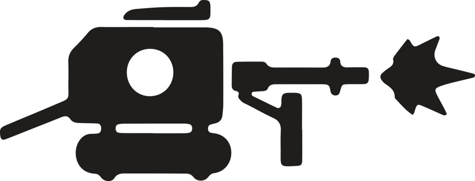 Heavy machine gun firing projectile flat icon vector illustration.